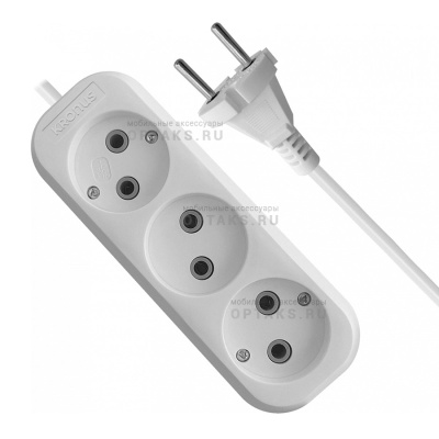 Удлинитель KRONUS 3 гнезда 7 метров 10А/2,2кВт без заземления ПВС 2х1,0 (1/25)